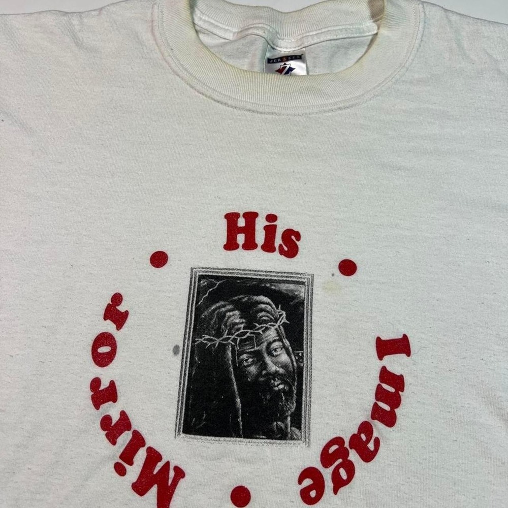 Jerzees Graphic T-Shirt Mens XL White His Mirror Image Jesus 2005 Men of Iron
